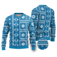 Fiji Masi All Blue Ugly Christmas Sweater Tapa Pattern LT01 Blue - Polynesian Pride