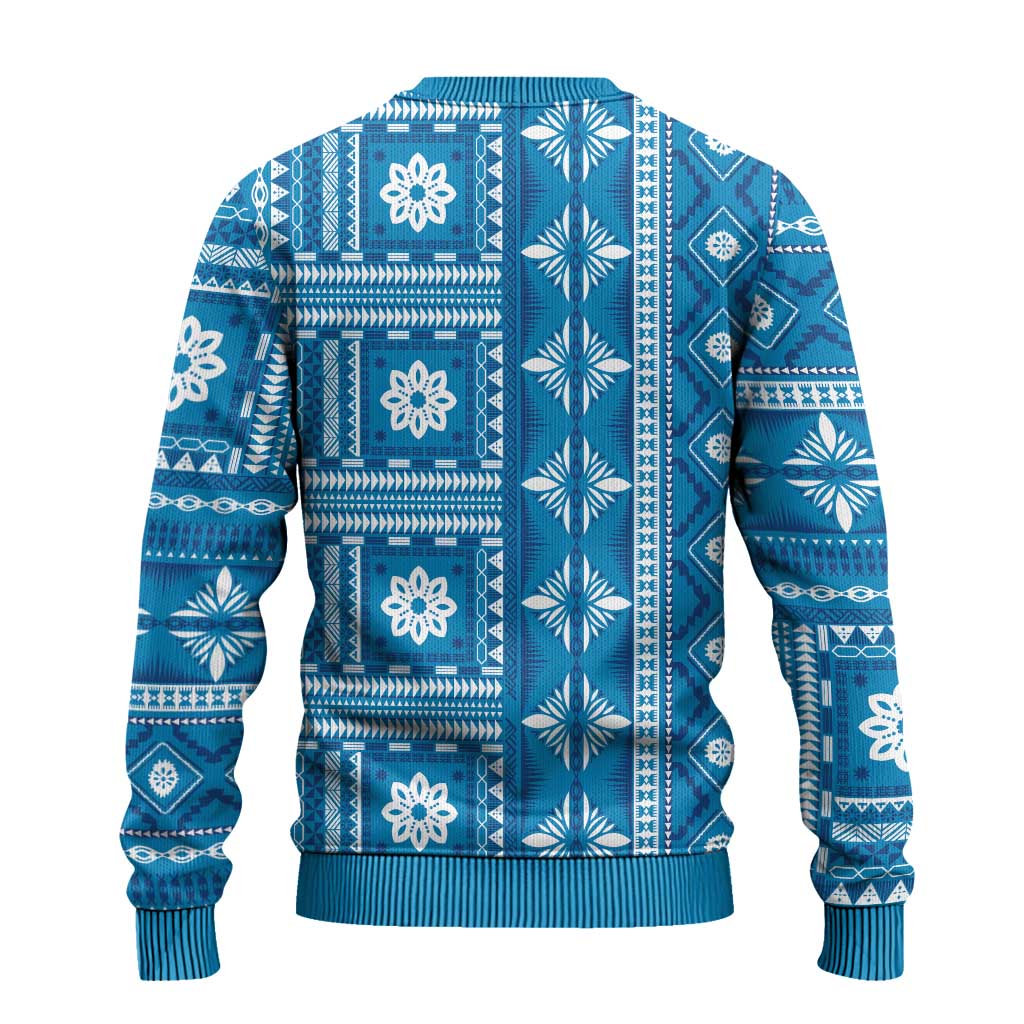 Fiji Masi All Blue Ugly Christmas Sweater Tapa Pattern LT01 - Polynesian Pride
