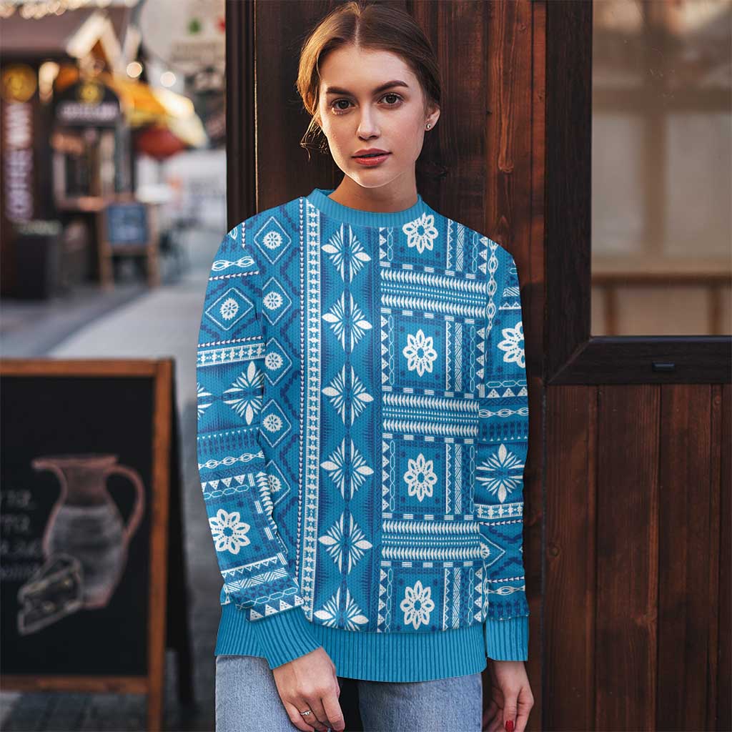 Fiji Masi All Blue Ugly Christmas Sweater Tapa Pattern LT01 - Polynesian Pride
