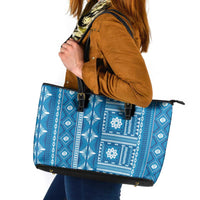 Fiji Masi All Blue Leather Tote Bag Tapa Pattern LT01 Blue - Polynesian Pride