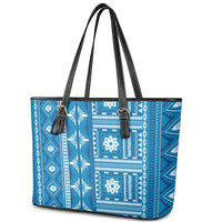 Fiji Masi All Blue Leather Tote Bag Tapa Pattern LT01 - Polynesian Pride
