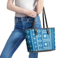 Fiji Masi All Blue Leather Tote Bag Tapa Pattern LT01 - Polynesian Pride