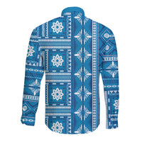 Fiji Masi All Blue Long Sleeve Button Shirt Tapa Pattern LT01 - Polynesian Pride