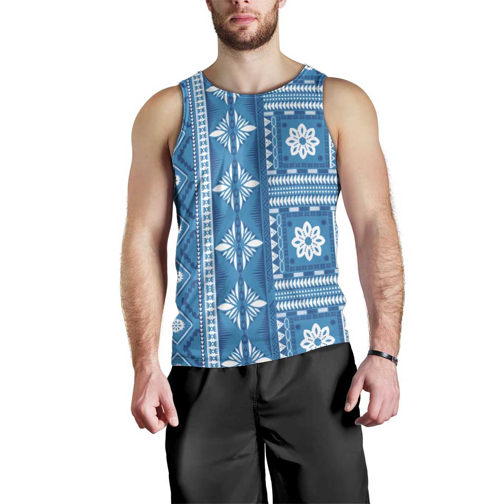 Fiji Masi All Blue Men Tank Top Tapa Pattern LT01 - Polynesian Pride