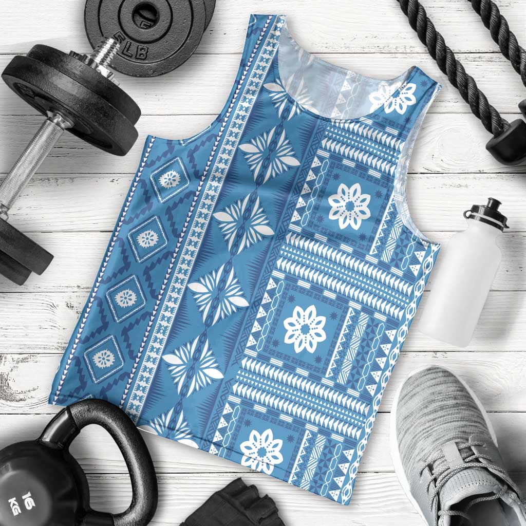 Fiji Masi All Blue Men Tank Top Tapa Pattern LT01 - Polynesian Pride