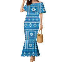 Fiji Masi All Blue Mermaid Dress Tapa Pattern LT01 Women Blue - Polynesian Pride