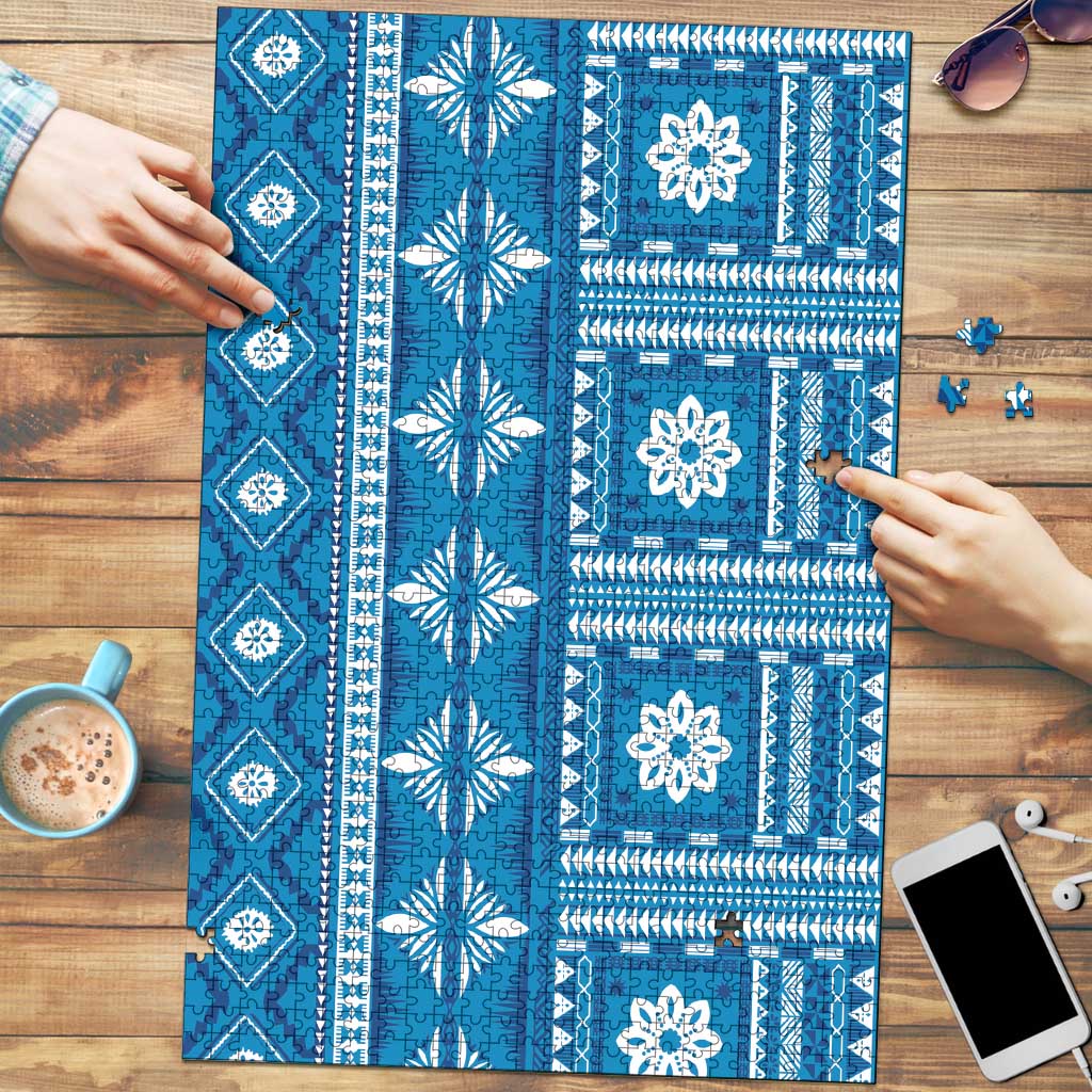 Fiji Masi All Blue Puzzle Tapa Pattern LT01 Blue - Polynesian Pride