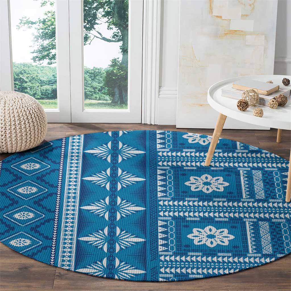 Fiji Masi All Blue Round Carpet Tapa Pattern LT01 - Polynesian Pride