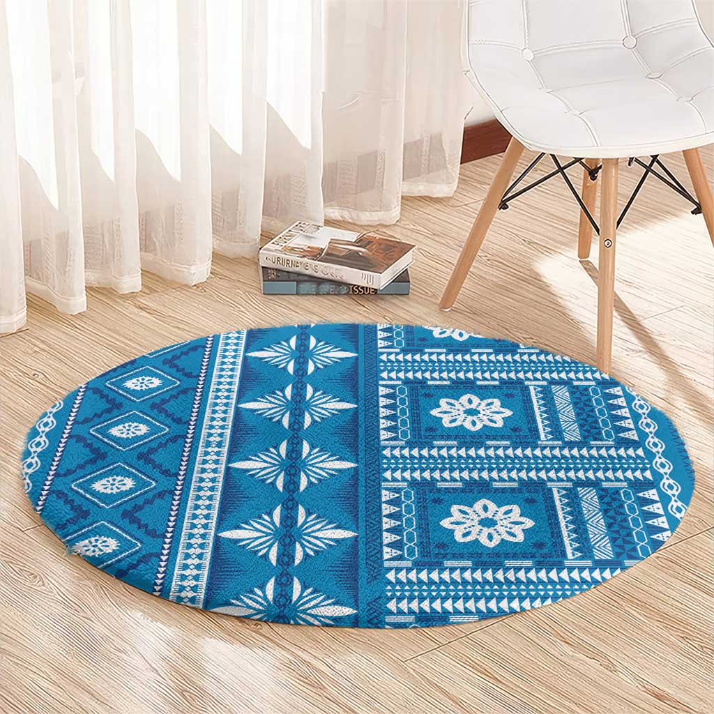 Fiji Masi All Blue Round Carpet Tapa Pattern LT01 - Polynesian Pride