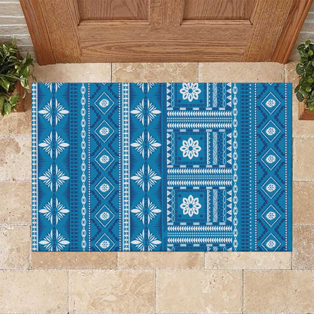 Fiji Masi All Blue Rubber Doormat Tapa Pattern LT01 Blue - Polynesian Pride