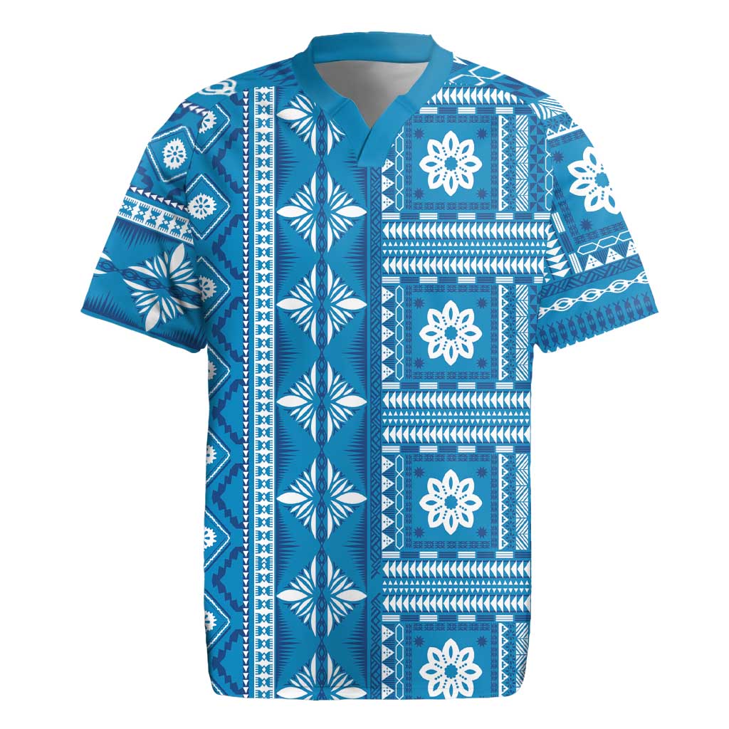 Fiji Masi All Blue Rugby Jersey Tapa Pattern LT01 Blue - Polynesian Pride