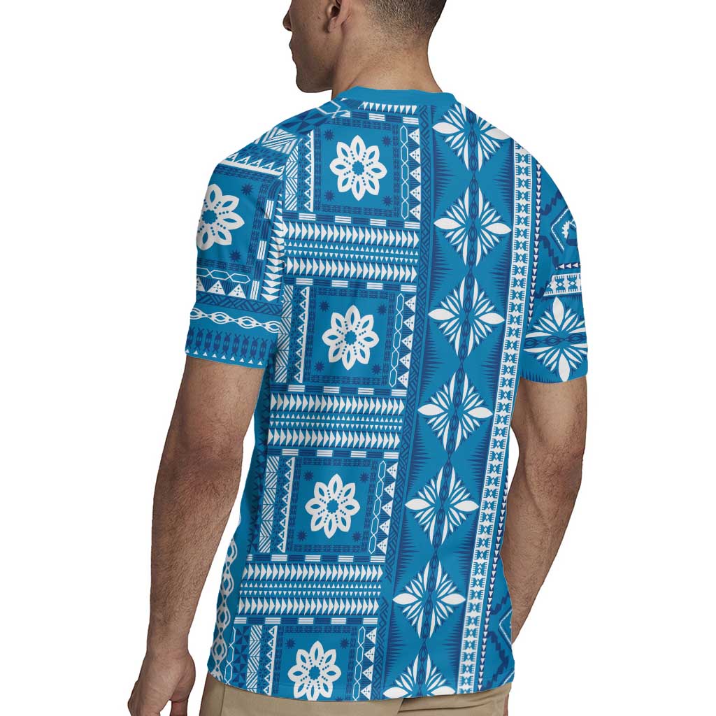 Fiji Masi All Blue Rugby Jersey Tapa Pattern LT01 - Polynesian Pride