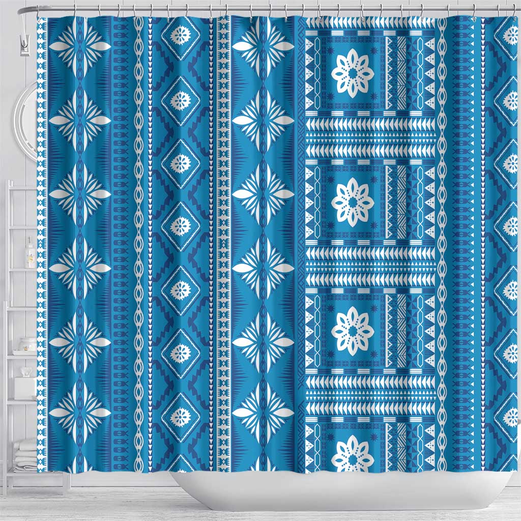 Fiji Masi All Blue Shower Curtain Tapa Pattern LT01 - Polynesian Pride