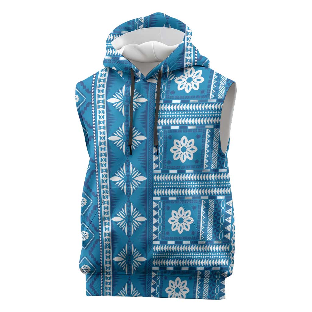 Fiji Masi All Blue Sleeveless Hoodie Tapa Pattern LT01 Blue - Polynesian Pride