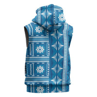 Fiji Masi All Blue Sleeveless Hoodie Tapa Pattern LT01 - Polynesian Pride