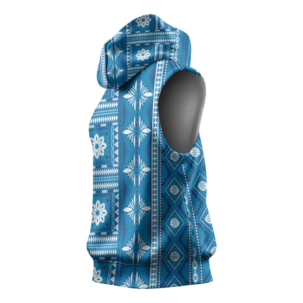 Fiji Masi All Blue Sleeveless Hoodie Tapa Pattern LT01 - Polynesian Pride