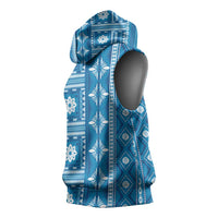 Fiji Masi All Blue Sleeveless Hoodie Tapa Pattern LT01 - Polynesian Pride