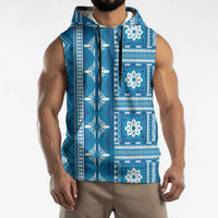 Fiji Masi All Blue Sleeveless Hoodie Tapa Pattern LT01 - Polynesian Pride