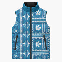 Fiji Masi All Blue Sleeveless Puffer Jacket Tapa Pattern LT01 Unisex Blue - Polynesian Pride