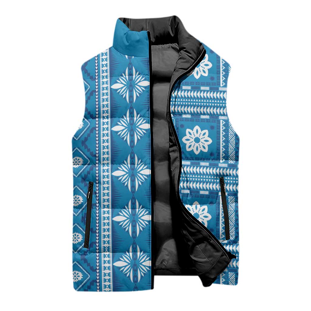 Fiji Masi All Blue Sleeveless Puffer Jacket Tapa Pattern LT01 - Polynesian Pride