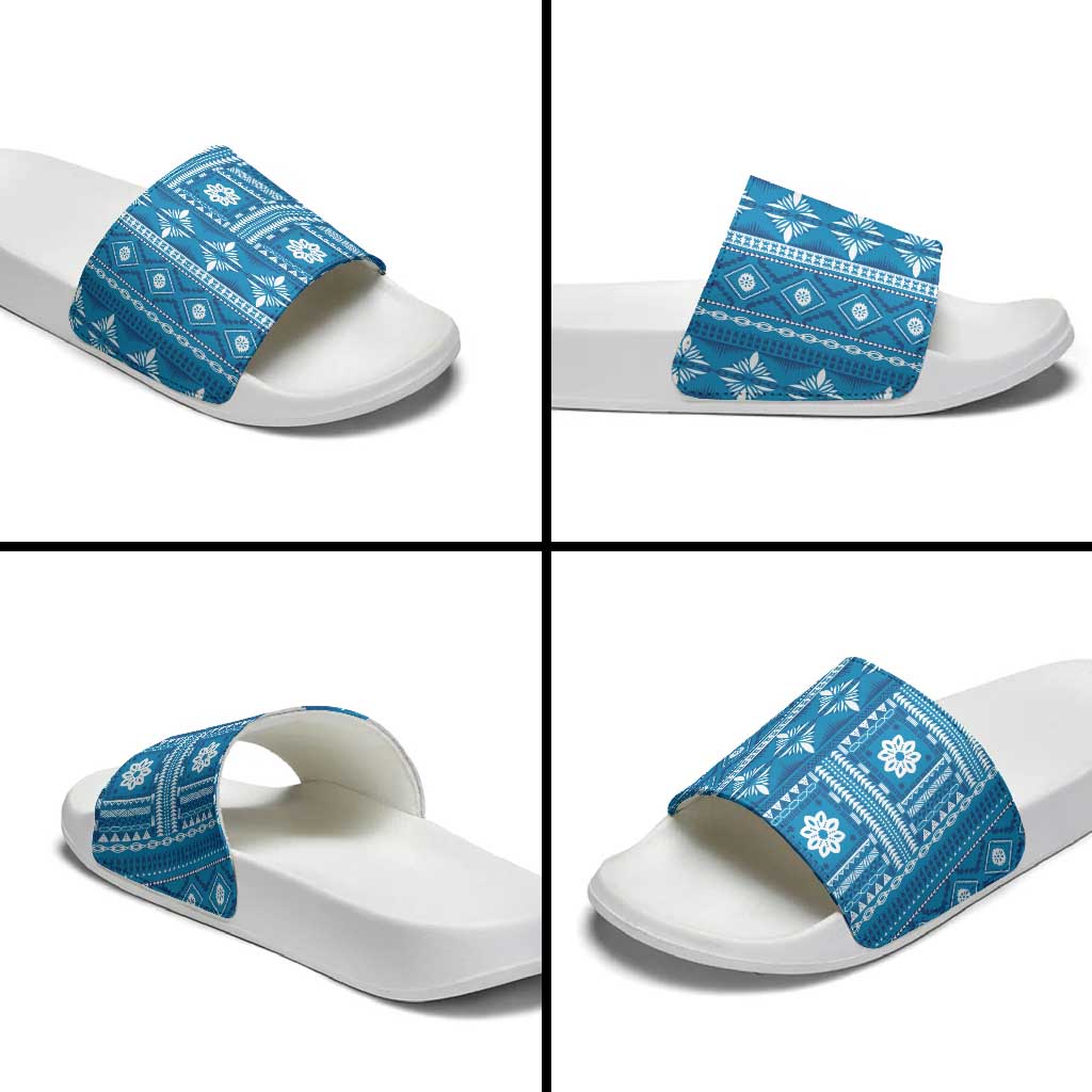 Fiji Masi All Blue Slide Sandals Tapa Pattern LT01 - Polynesian Pride