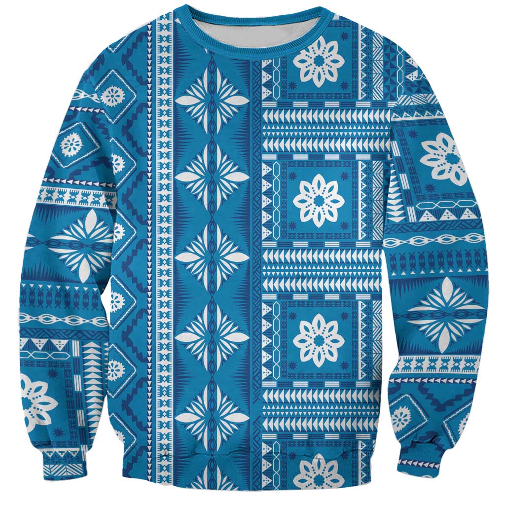 Fiji Masi All Blue Sweatshirt Tapa Pattern LT01 Unisex Blue - Polynesian Pride