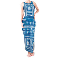 Fiji Masi All Blue Tank Maxi Dress Tapa Pattern LT01 Women Blue - Polynesian Pride