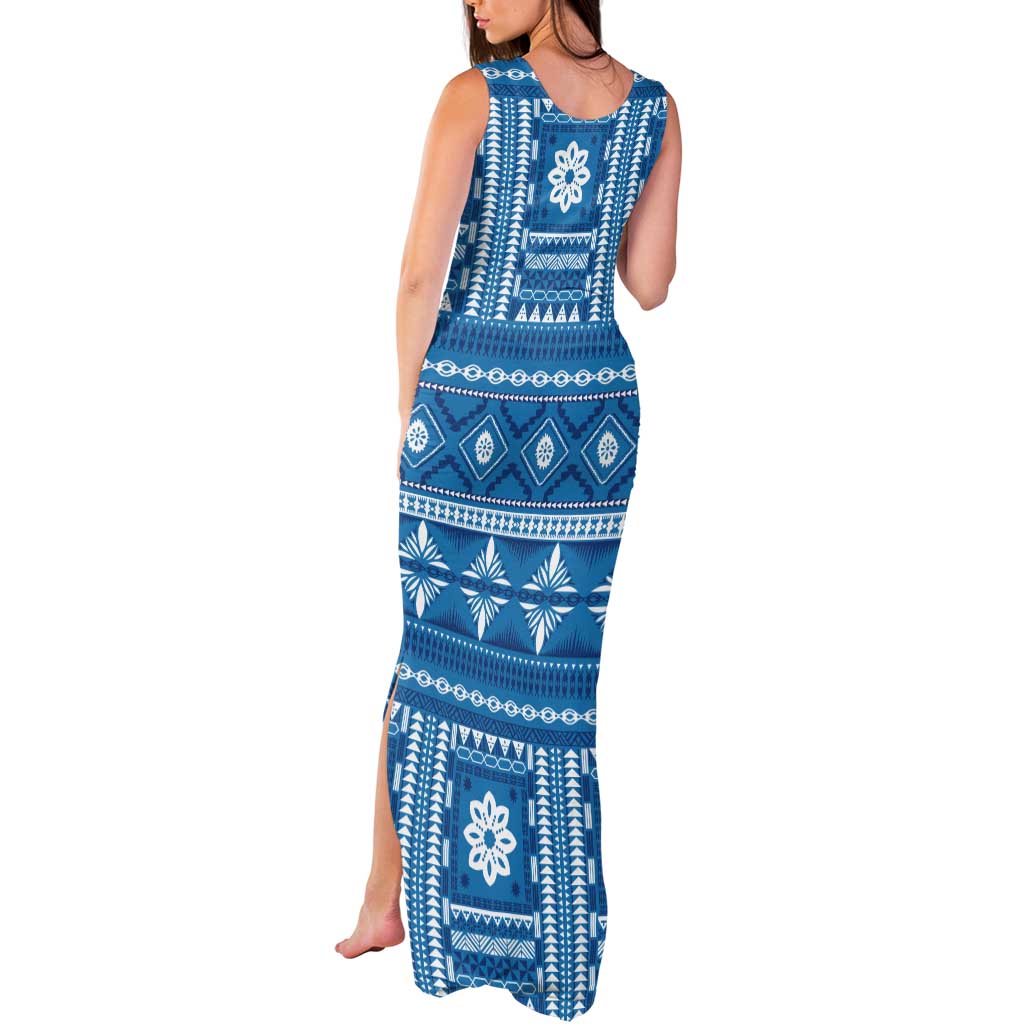 Fiji Masi All Blue Tank Maxi Dress Tapa Pattern LT01 - Polynesian Pride