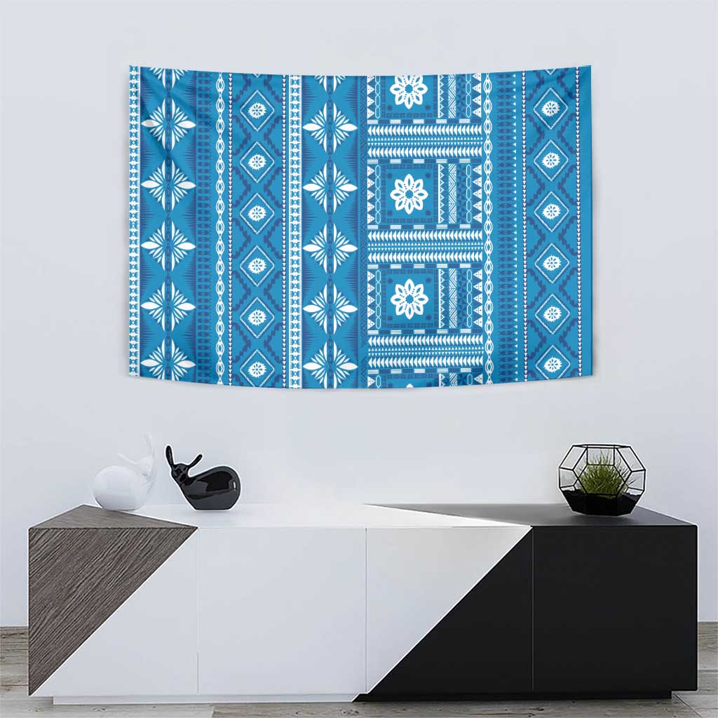 Fiji Masi All Blue Tapestry Tapa Pattern LT01 - Polynesian Pride