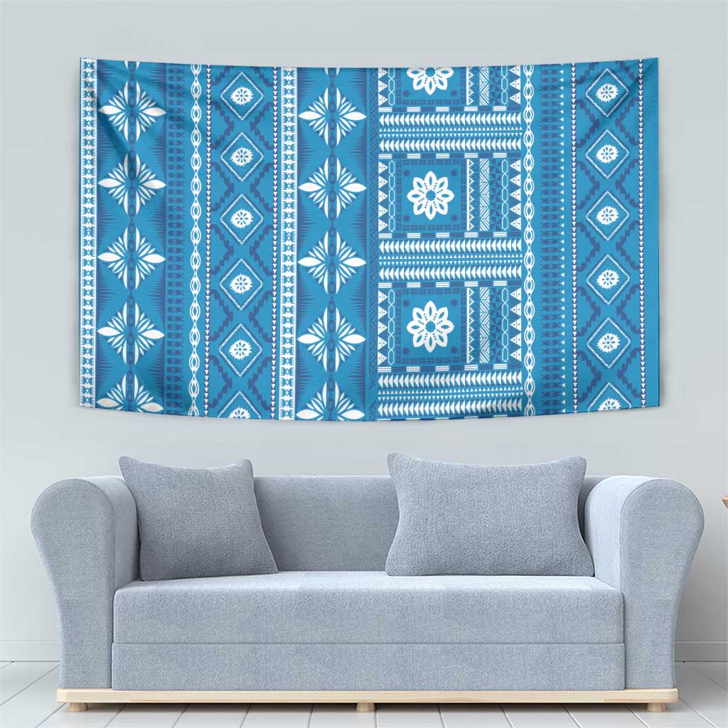 Fiji Masi All Blue Tapestry Tapa Pattern LT01 - Polynesian Pride