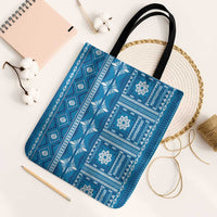 Fiji Masi All Blue Tote Bag Tapa Pattern LT01 Black Strap One Size Blue - Polynesian Pride