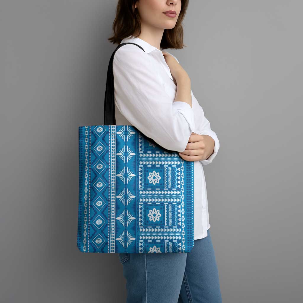 Fiji Masi All Blue Tote Bag Tapa Pattern LT01 - Polynesian Pride