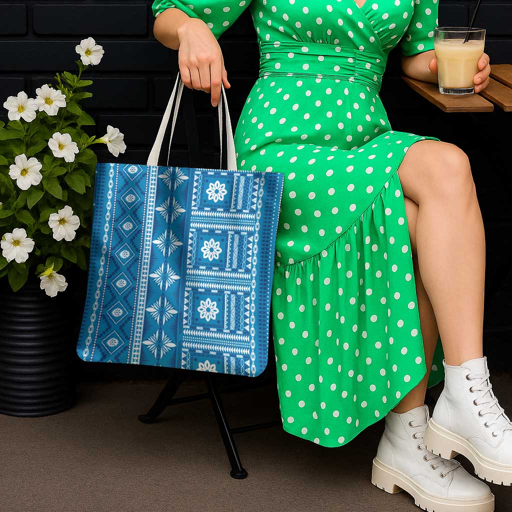 Fiji Masi All Blue Tote Bag Tapa Pattern LT01 - Polynesian Pride
