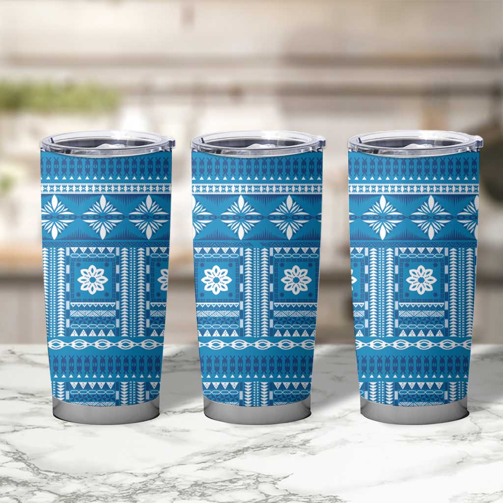 Fiji Masi All Blue Tumbler Cup Tapa Pattern LT01 - Polynesian Pride