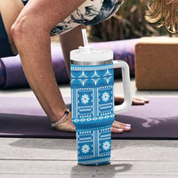 Fiji Masi All Blue Tumbler With Handle Tapa Pattern LT01 - Polynesian Pride