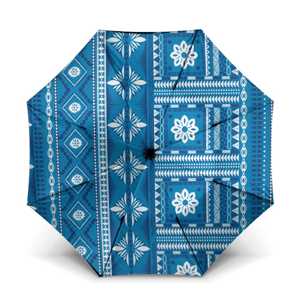 Fiji Masi All Blue Umbrella Tapa Pattern LT01 One Size Folded 11.42 inch Opened Diameter 37.4 inch Blue - Polynesian Pride