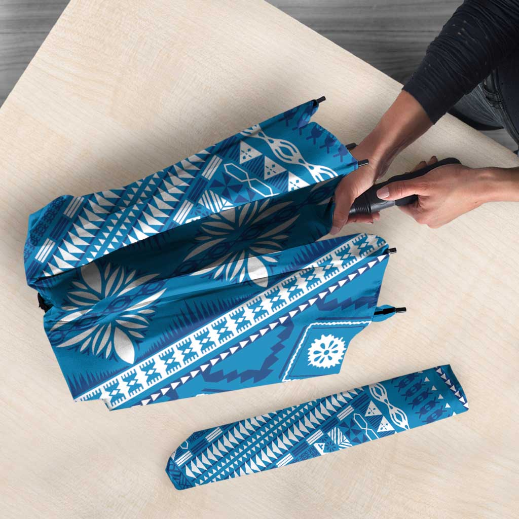 Fiji Masi All Blue Umbrella Tapa Pattern LT01 - Polynesian Pride