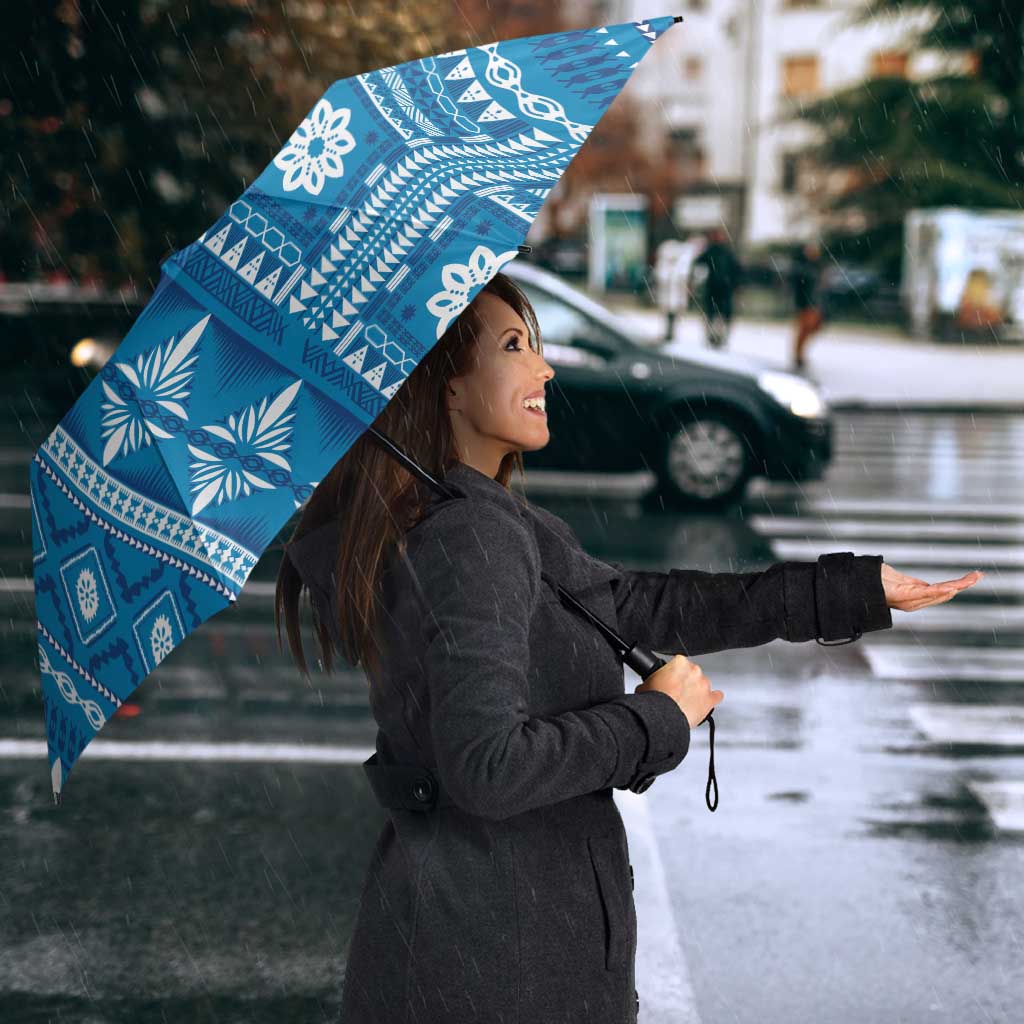 Fiji Masi All Blue Umbrella Tapa Pattern LT01 - Polynesian Pride