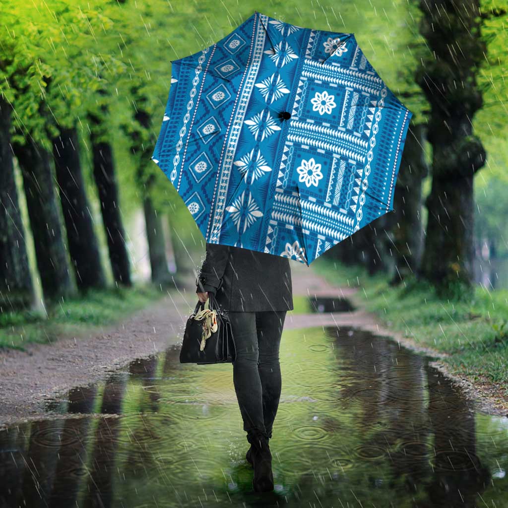 Fiji Masi All Blue Umbrella Tapa Pattern LT01 - Polynesian Pride