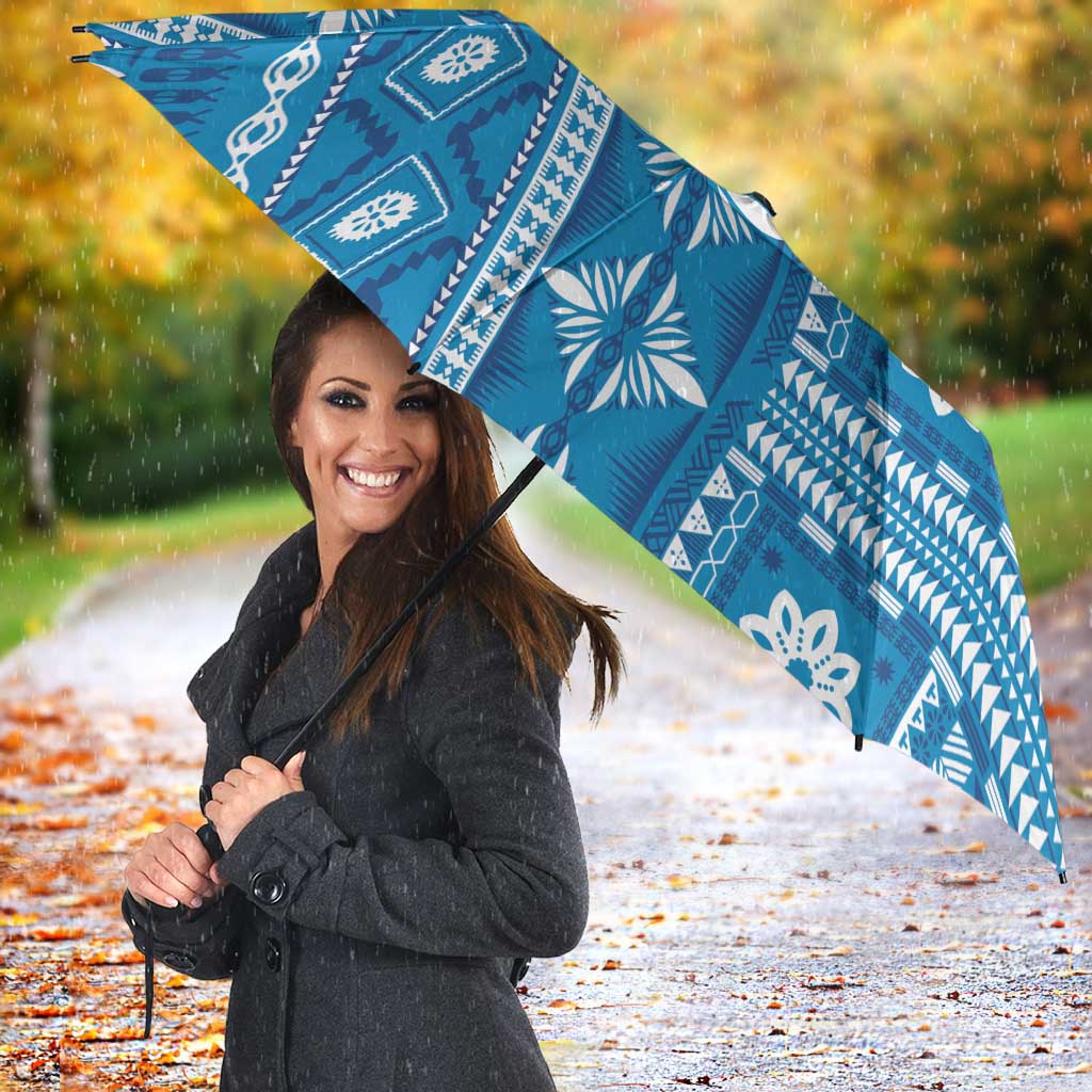 Fiji Masi All Blue Umbrella Tapa Pattern LT01 - Polynesian Pride