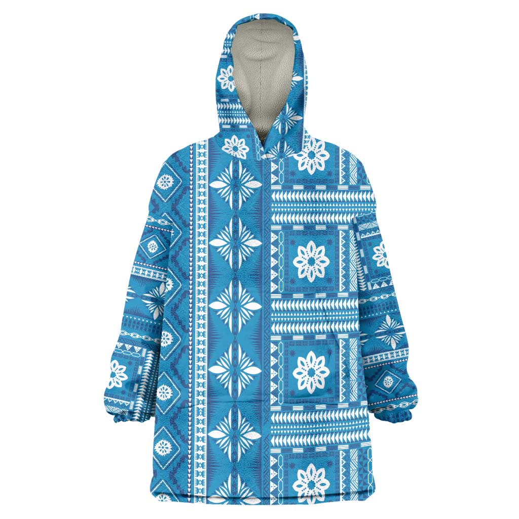Fiji Masi All Blue Wearable Blanket Hoodie Tapa Pattern LT01 One Size Blue - Polynesian Pride