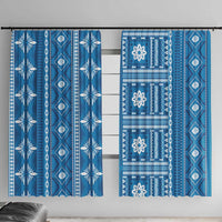 Fiji Masi All Blue Window Curtain Tapa Pattern LT01 With Hooks Blue - Polynesian Pride