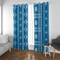 Fiji Masi All Blue Window Curtain Tapa Pattern LT01 With Grommets Blue - Polynesian Pride