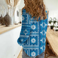 Fiji Masi All Blue Women Casual Shirt Tapa Pattern LT01 - Polynesian Pride