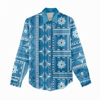Fiji Masi All Blue Women Casual Shirt Tapa Pattern LT01 - Polynesian Pride