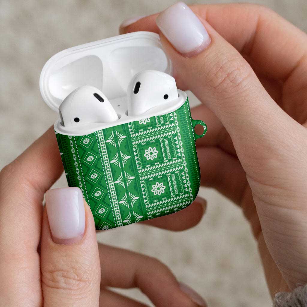 Fiji Masi All Green AirPods Case Tapa Pattern LT01 - Polynesian Pride