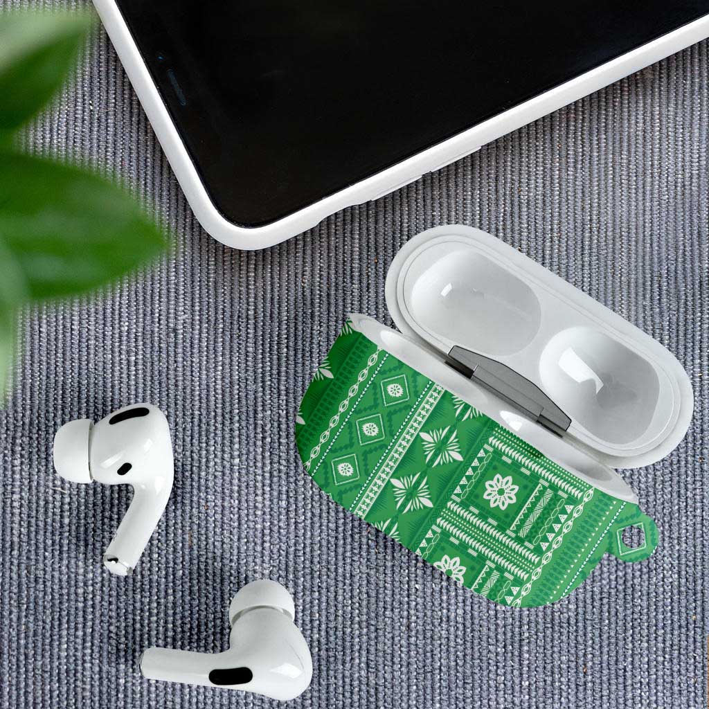 Fiji Masi All Green AirPods Case Tapa Pattern LT01 - Polynesian Pride