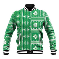 Fiji Masi All Green Baseball Jacket Tapa Pattern LT01 Unisex Green - Polynesian Pride