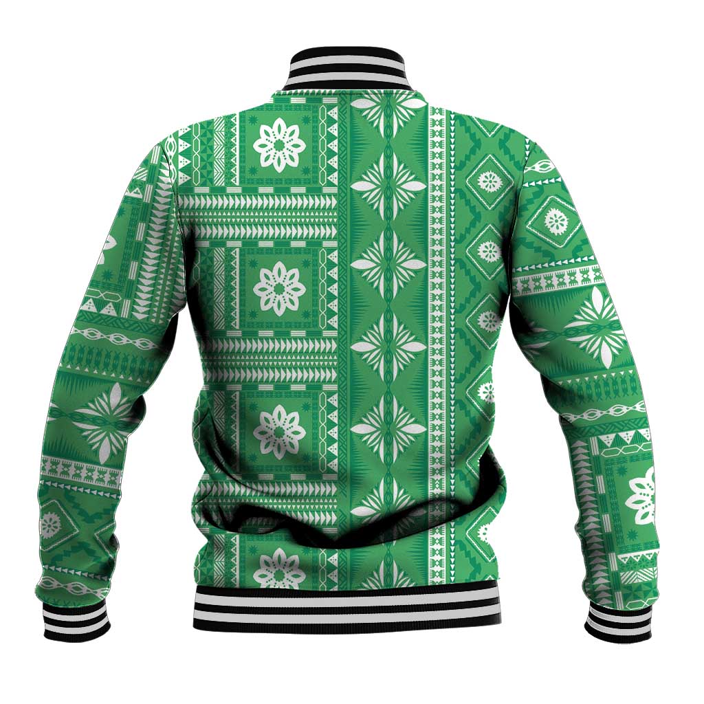 Fiji Masi All Green Baseball Jacket Tapa Pattern LT01 - Polynesian Pride