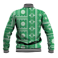 Fiji Masi All Green Baseball Jacket Tapa Pattern LT01 - Polynesian Pride